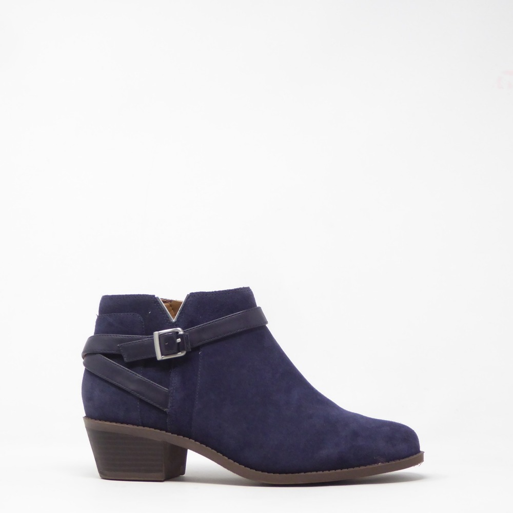 Vionic Farrah Women Ankle Boots Navy Blue Suede Buckle Strap Size 8